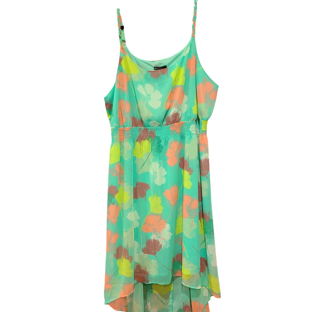 Lane Bryant Womens‎ Plus 22/24 Teal Floral Chiffon Smocked Waist Maxi Dress